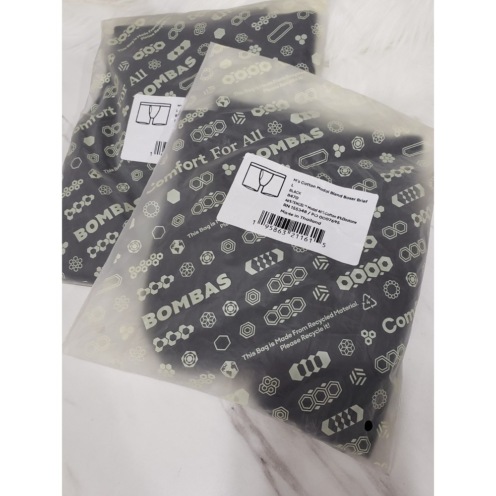 NEW LOT 2 PAIR BLACK LARGE Bombas Men's Cotton Modal Blend Boxer Brief 8470
